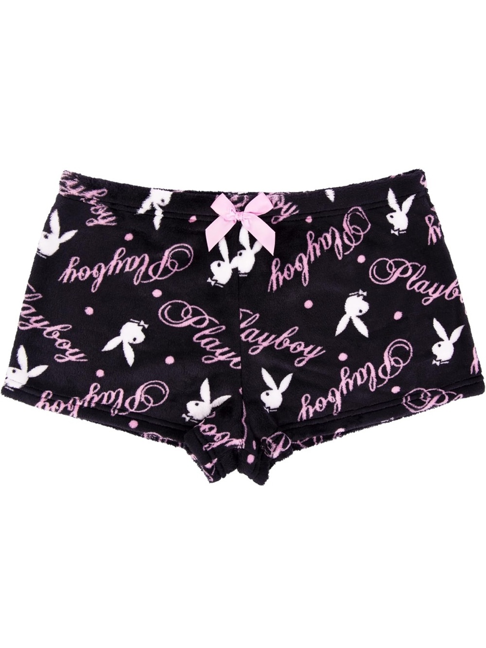 PLAYBOY Black Shorts with Pink Script & Bunny Print